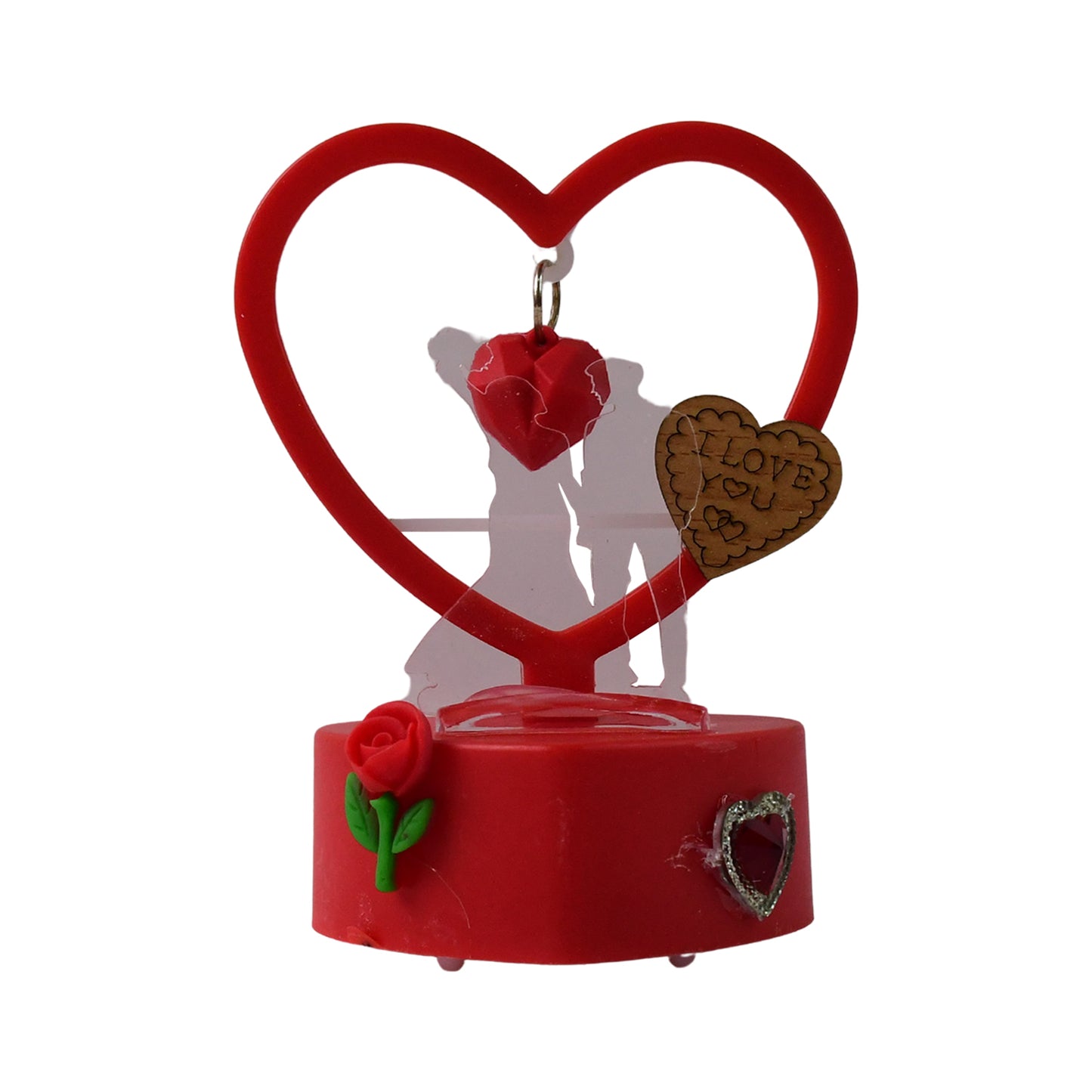 Romantic Heart LED Light Showpiece with Hanging Hearts & Rose - 1 Pc