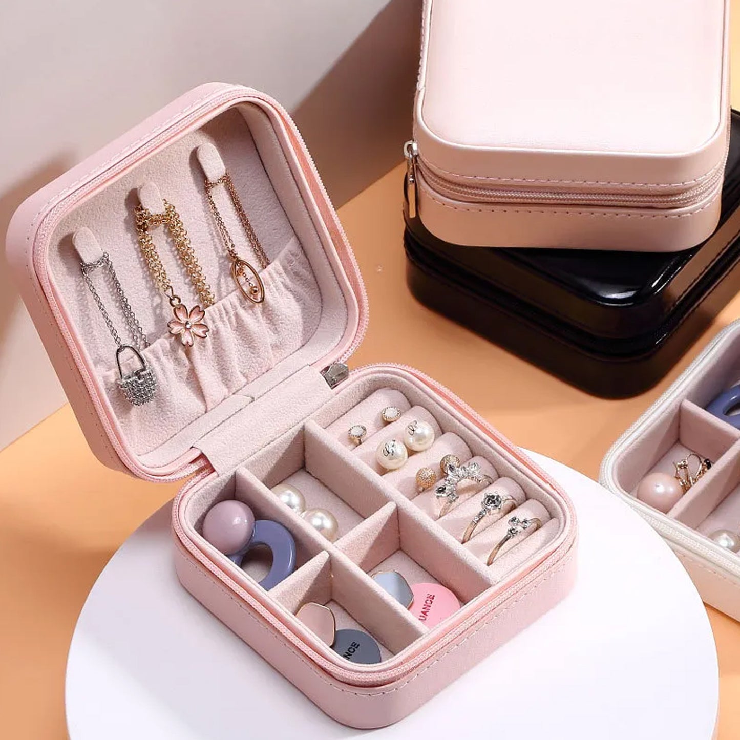 Jewellery Box For Women Mini Portable Jewelry Box Organiserpu Leather Jewlerrying Display Holder Small Travel Jewellery Box For Girls Women Mother Daughte Travel Ring Pendant Earring Necklace Storage Case - Happy Price - Image 2
