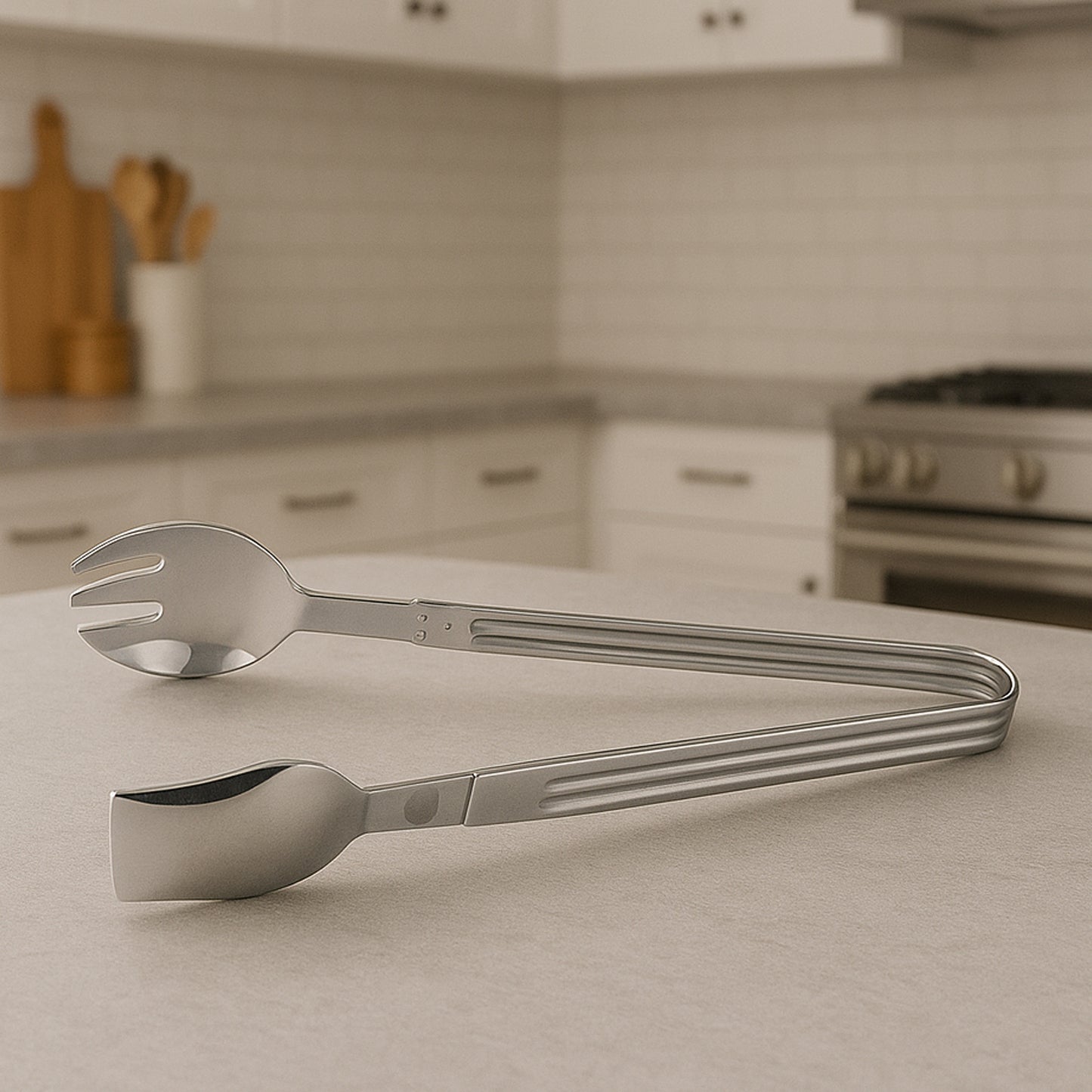 Stainless Steel Serving Tongs - 2-in-1 Pasta & Salad Spoon-Fork Tong (1 Pc)