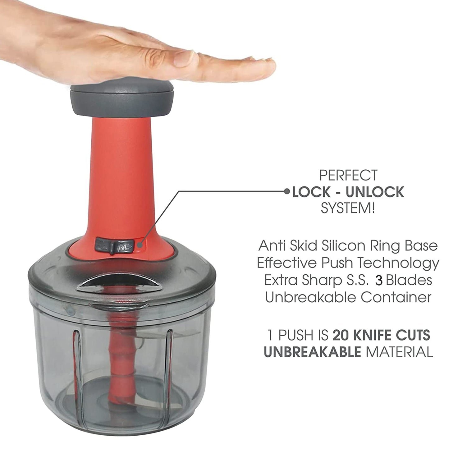 Matte Finish Manual Hand Press Chopper For Kitchen Mini Handy  Compact Chopper With 3 Blades For Effortlessly Chopping Vegetables  Fruits For Your Kitchen. - Happy Price - Image 3