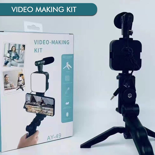 Vlogging Kit For Video Making With Mic Mini Tripod Stand Led Light  Phone Holder Clip For Making Videos - Happy Price - Image 1