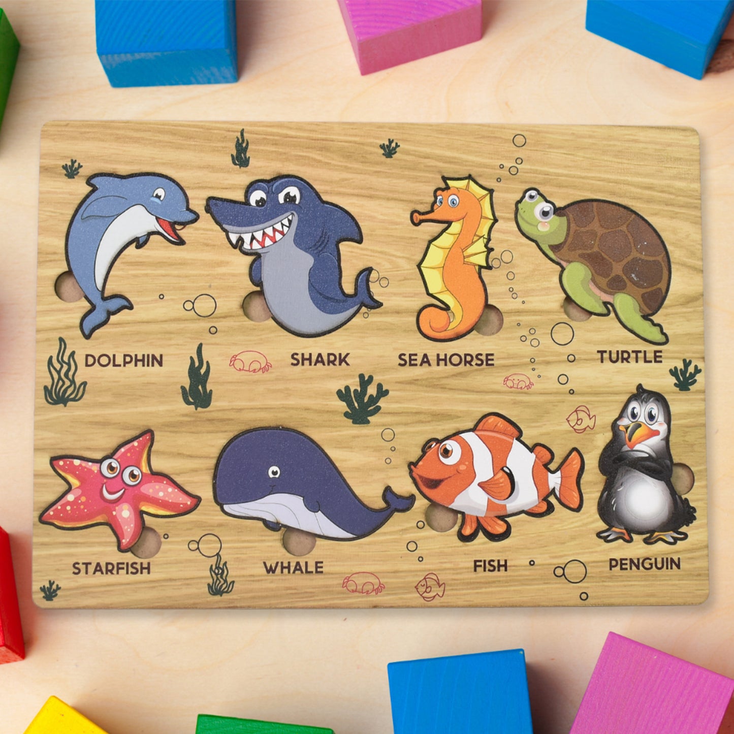 Seawater Animal Wooden Puzzle Learning Educational Board (1 Set) - Happy Price - Image 2