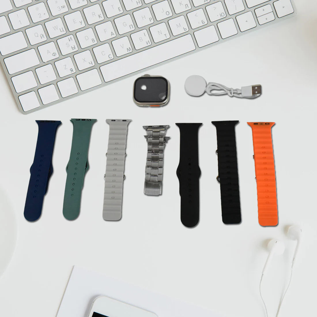 7 In 1 Ultra Smart Watch Combo With Seven Classic Straps  Transparent Screen Guard (1 Set  Mix Color) - Happy Price - Image 3