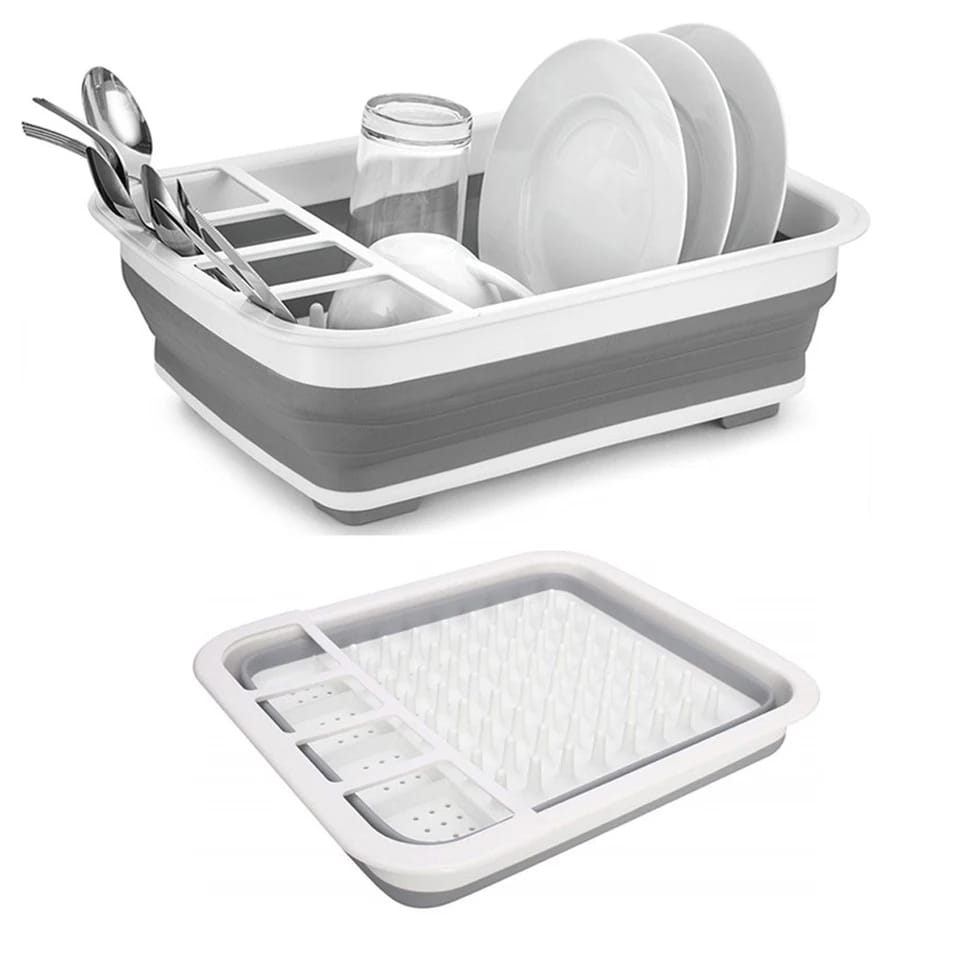 Collapsible Folding Silicone Dish Drying Drainer Rack With Spoon Fork Knife Storage Holder - Happy Price - Image 1