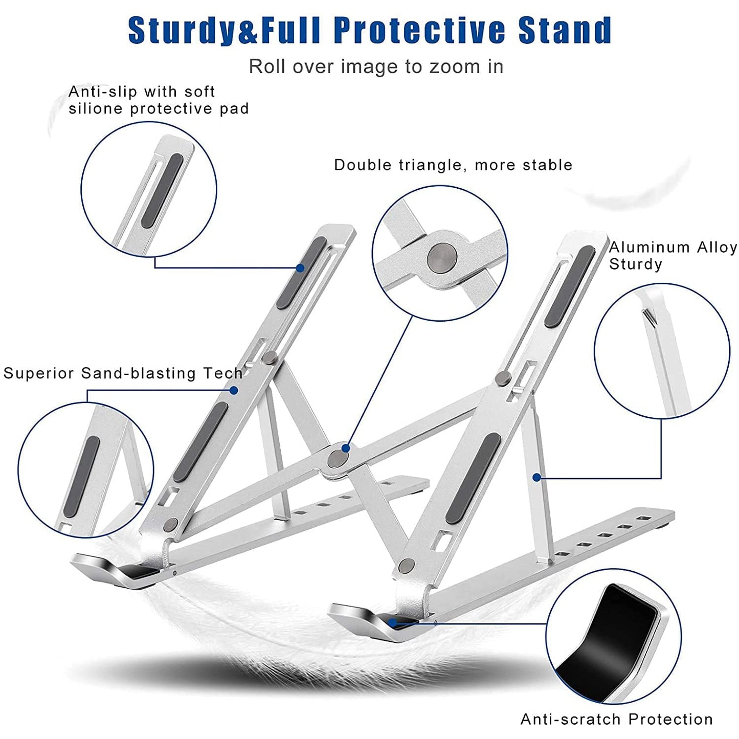 Laptop Stand For Desk  Metal Portable Laptop Stand With 6 Adjustable Angles  Laptop Riser Phone And Tablet Stand  Compatible For All Laptop - Happy Price - Image 2