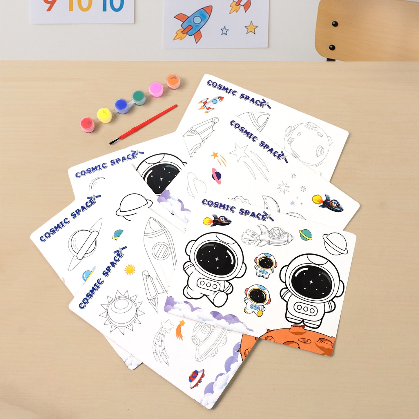 Space Adventure Kids Art Kit - Painting & Coloring Set with Sheets, Paints, Brush - Happy Price - Image 3
