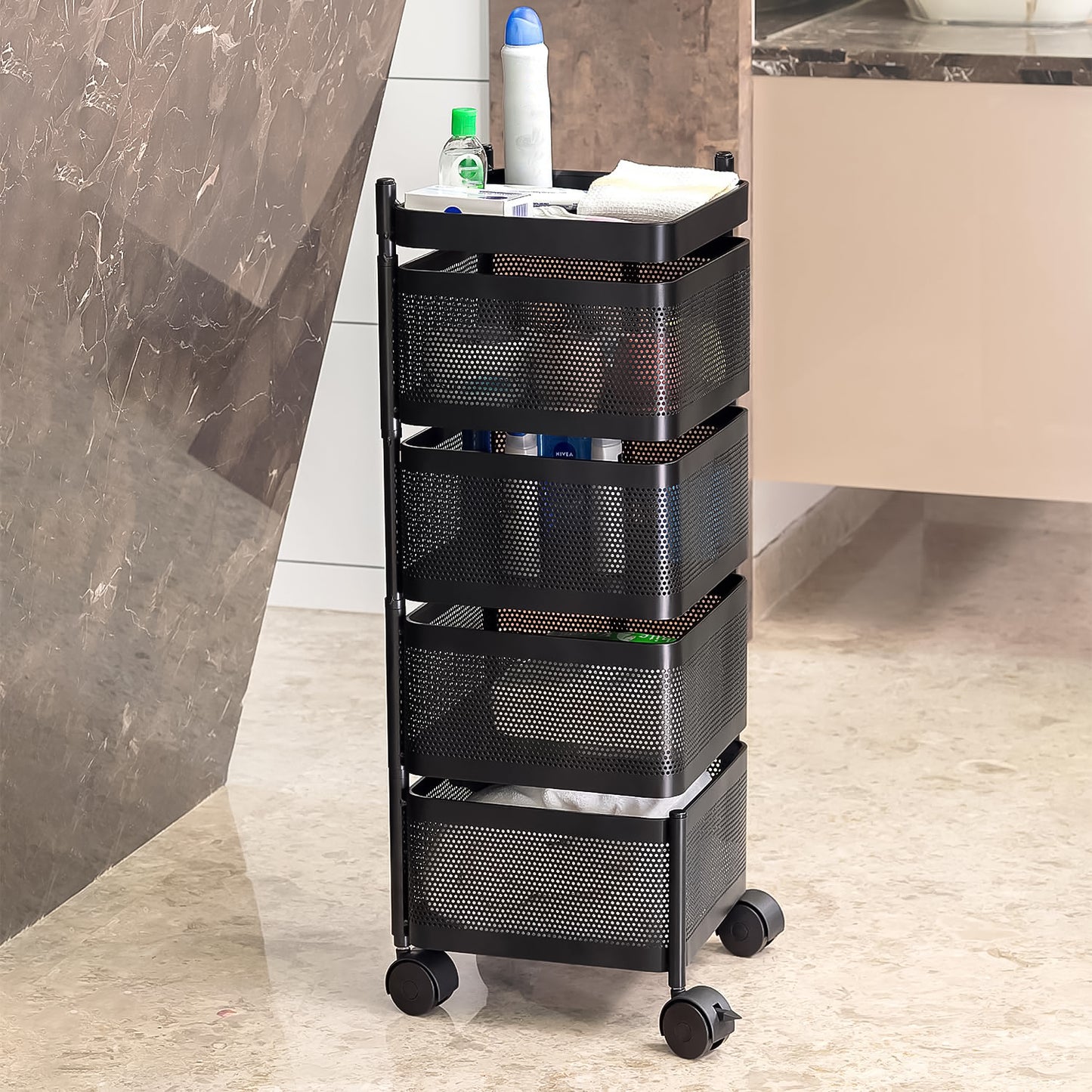 Metal Square High Quality Kitchen Trolley With Wheels (4 Layer  1 Pc) - Happy Price - Image 4
