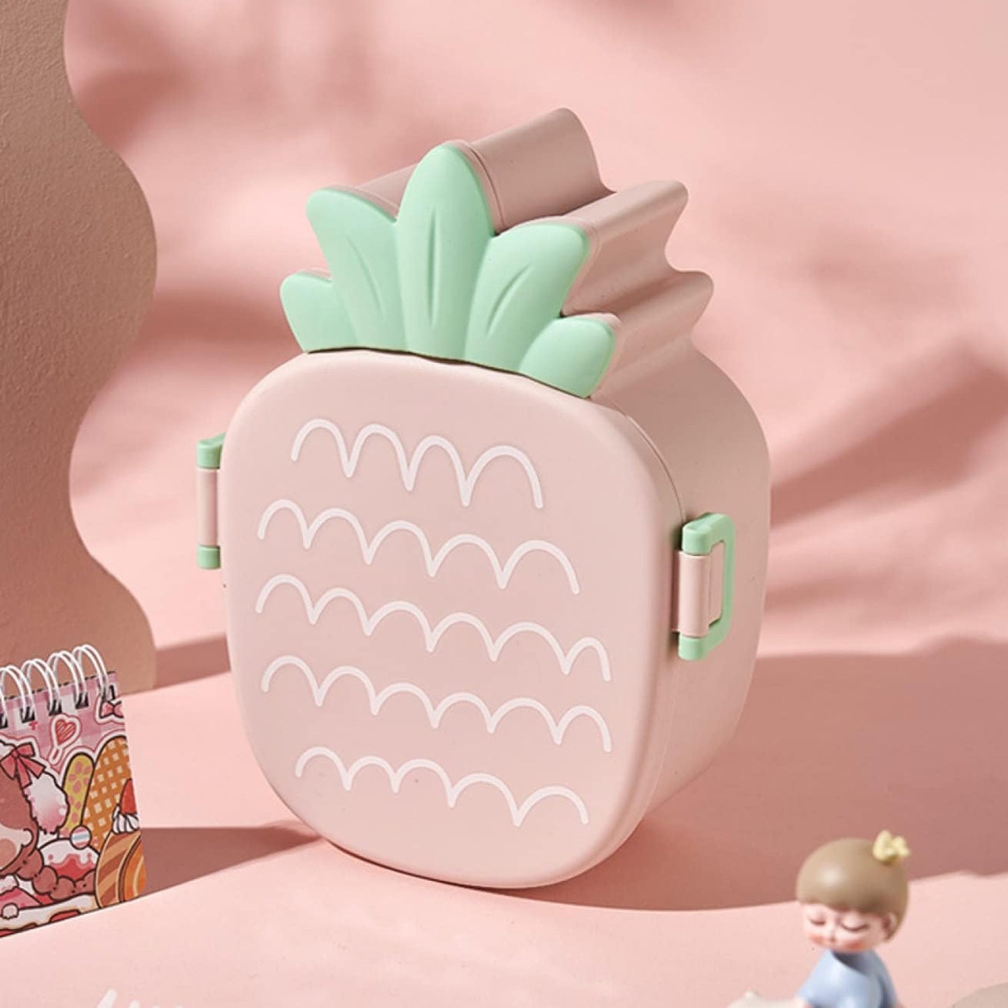 Kids Lunch Box Cute Pineapple Shaped Bento Box With Fork Spoon Snack Candy Container Microwave Portable Office Lunch Box (1 Pc  With Spoon Fork  Color Box) - Happy Price - Image 2