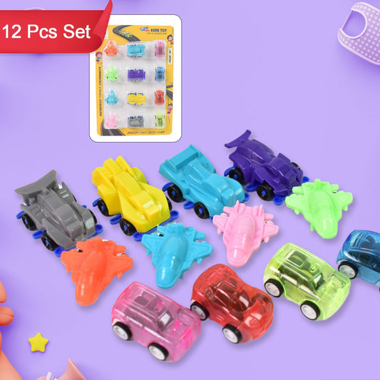 Mini Pull Back Car  Aeroplane Plastic Pull Back Car Cartoon Toys (12 Pcs Set) - Happy Price - Image 1