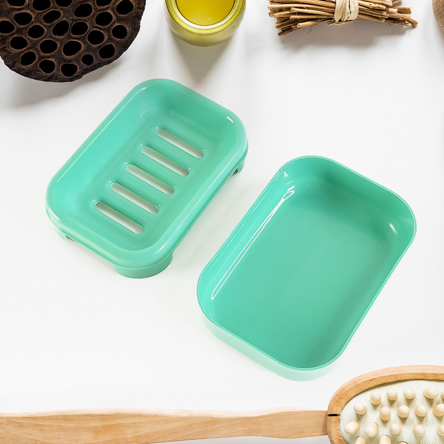 Premium Quality Rectangular Aqua Green Plastic Soap Case (1 Pc) - Happy Price - Image 3