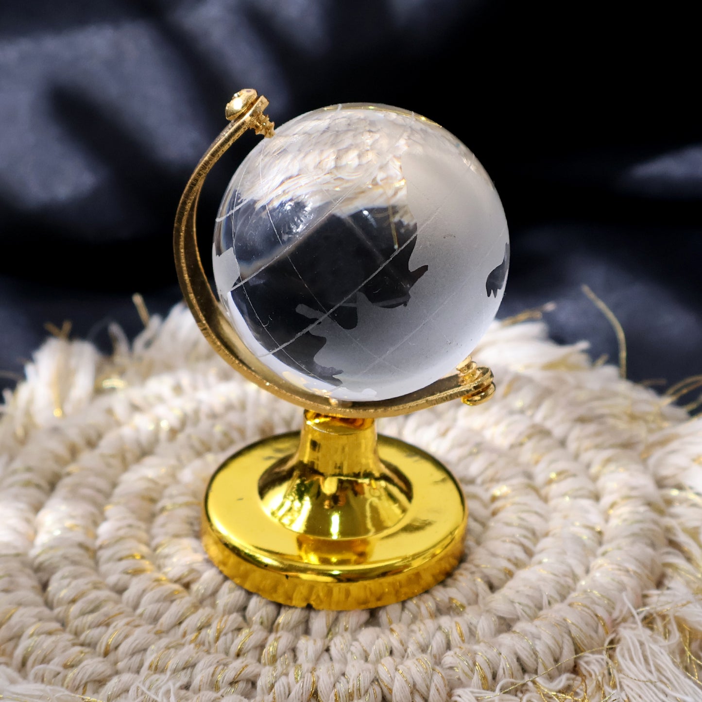Small Crystal World Globe Showpiece with Golden Stand (1 Pc)