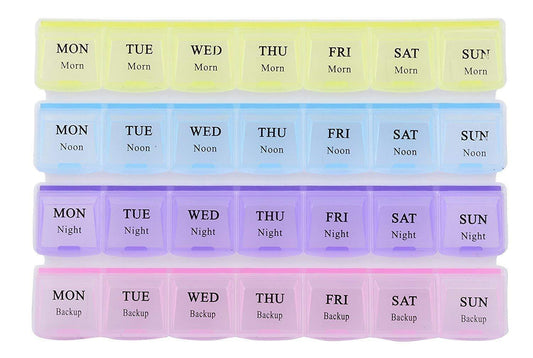Pill Case- 4 Row 28 Squares Weekly 7 Days Tablet Box Holder Medicine Storage Organizer Container - Happy Price - Image 1