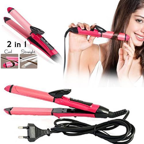 2 In 1 Hair Straightener And Curler Machine For Women  Curl  Straight Hair Iron - Happy Price - Image 1