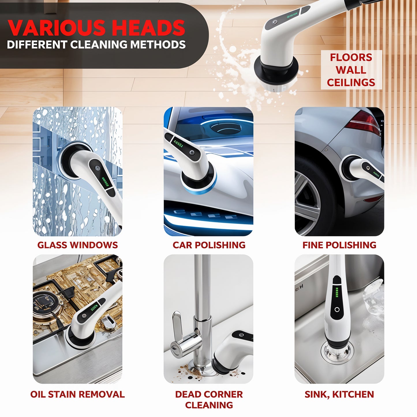 7-in-1 Electric Spin Scrubber Cleaning Brush With Extension Handle (1 Set) - Happy Price - Image 6