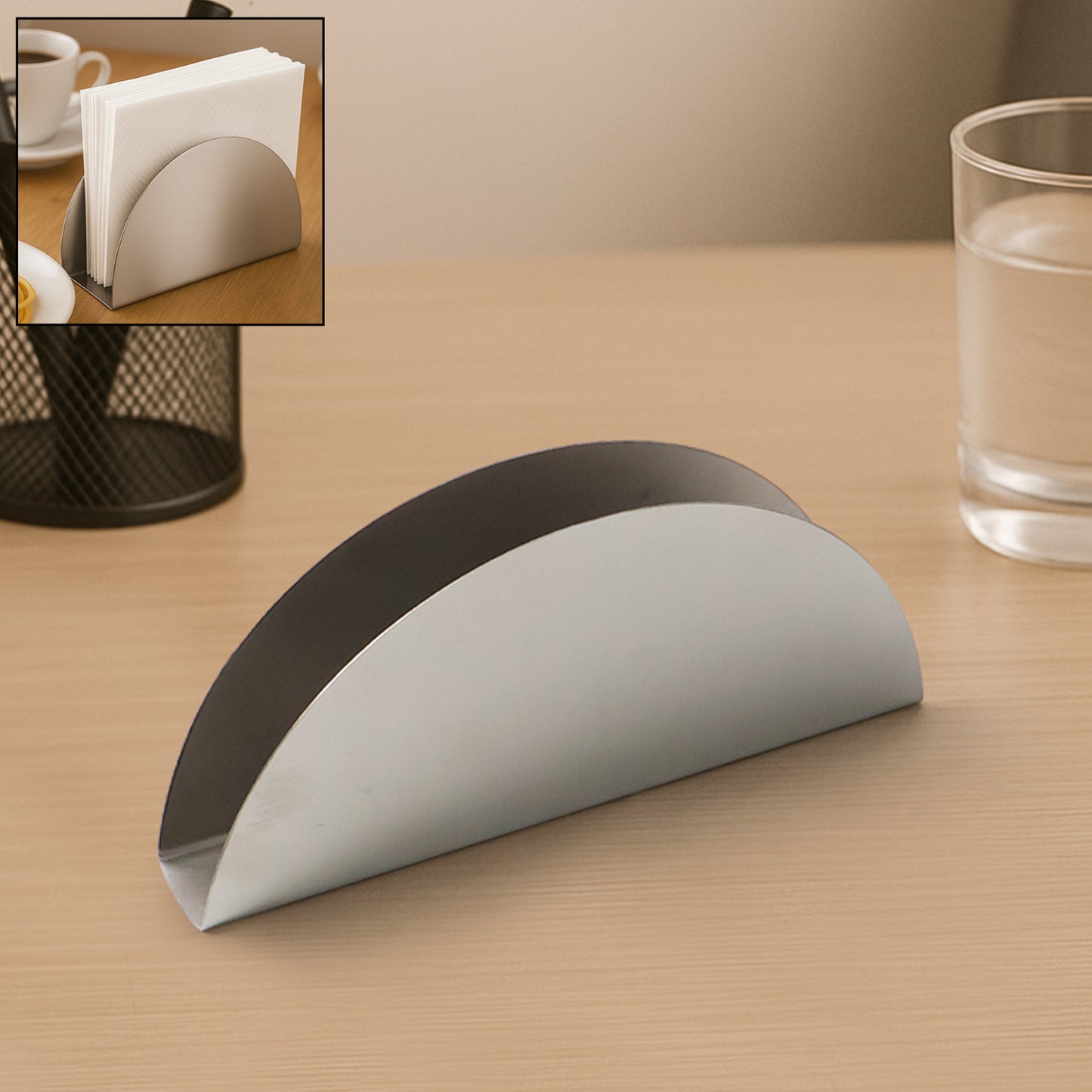 Stainless Steel Half Moon Napkin Holder Stand (1 Pc) - Modern Tabletop Tissue Dispenser