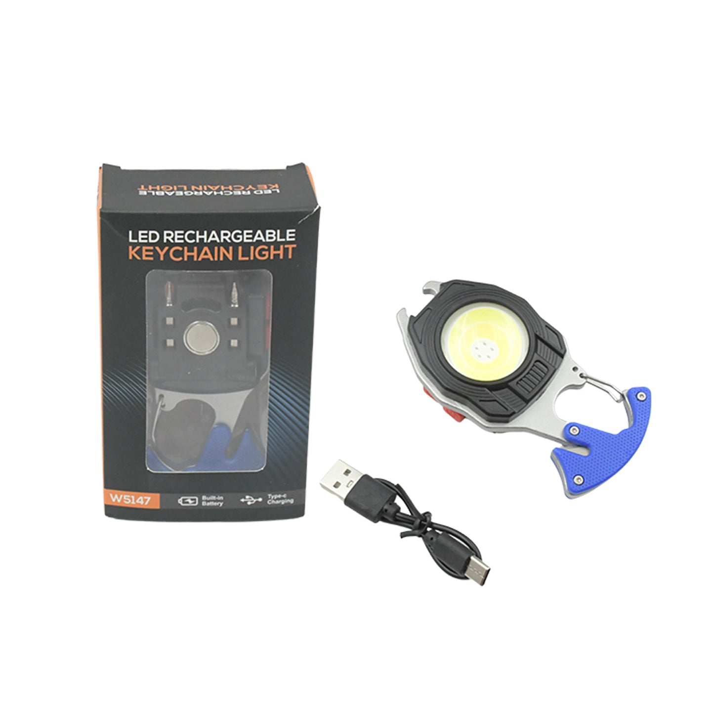 Rechargeable Keychain LED Flashlight with 6 Lighting Modes & Built-in Lighter