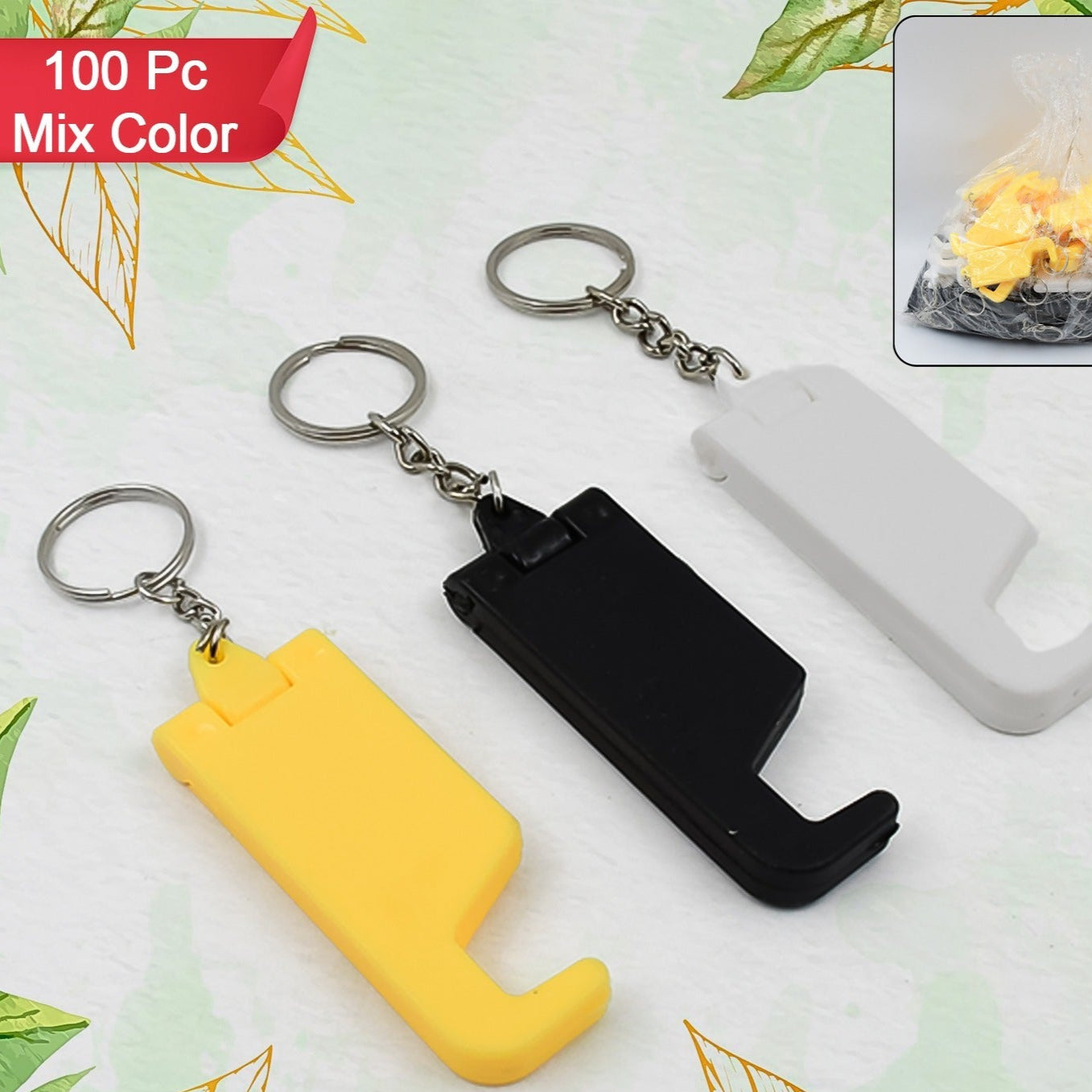 2 In 1 Plastic Keychain With Mobile Stand  Phone Holder (100 Pcs Set  Multicolor) - Happy Price - Image 1