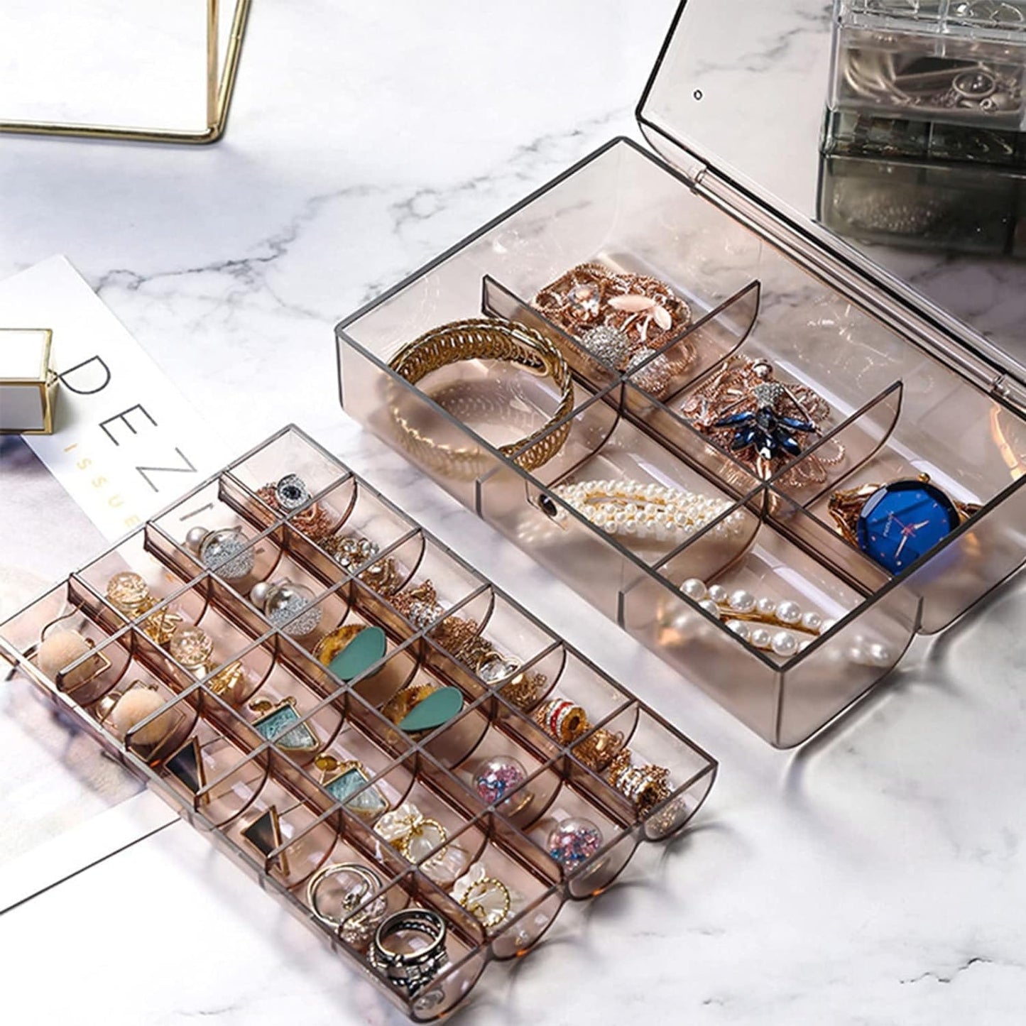 2 Layer Acrylic Jewelry Storage Box Dustproof Earring Box Storage Box Portable Nail Art Storage Case 24-grid Small And 6-grid Big Case Makeup Vanity Box (1 Pc  30 Compartment) - Happy Price - Image 3