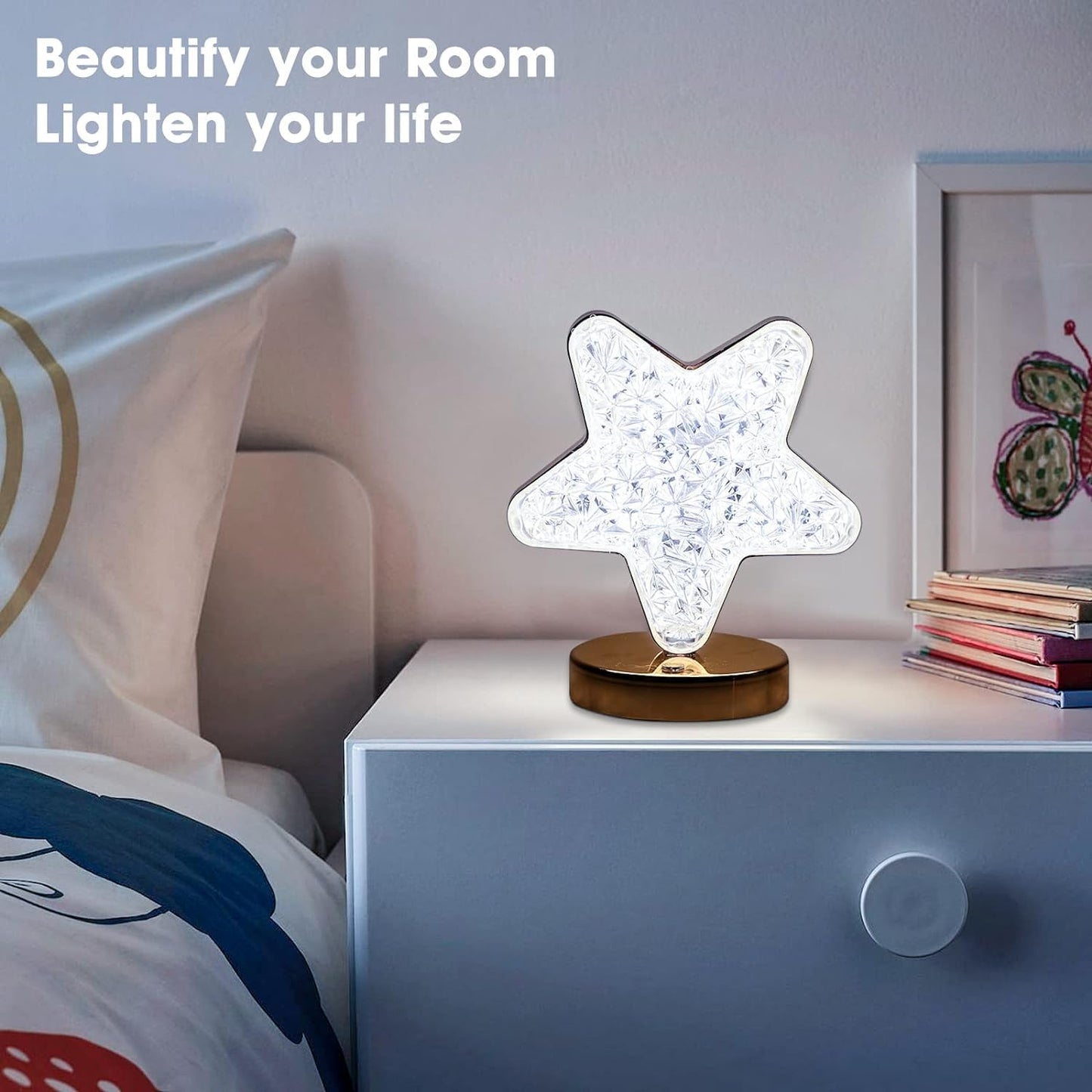 Star Shape Crystal Diamond Lamp Cordless Luxury Lamp With Usb Rechargeable 3-way Dimmable  Touch Control Decorative Nightstand Lamp For Bedroom Living Room Party Restaurant Decor (1 Pc ) - Happy Price - Image 4