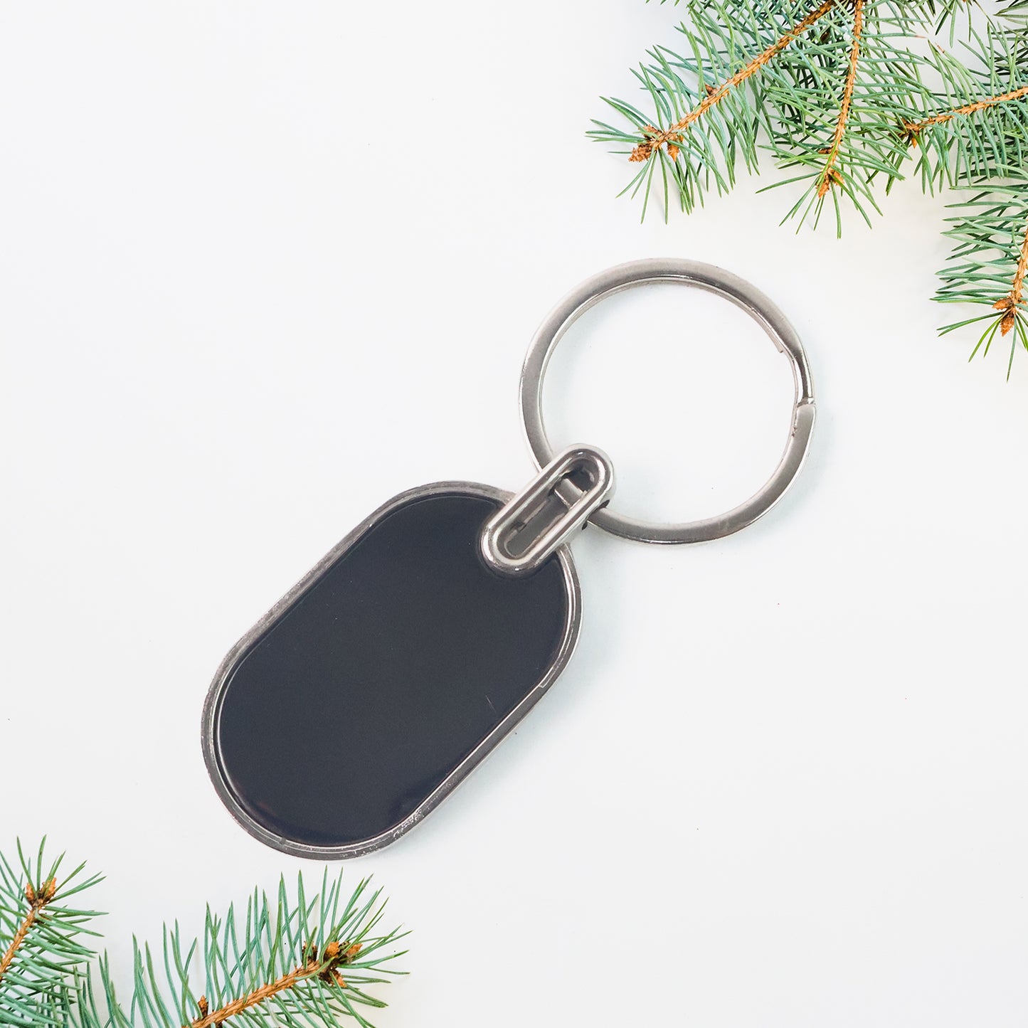 Elegant Black  Silver Oval Metal Keychain (1 Pc) - Happy Price - Image 4