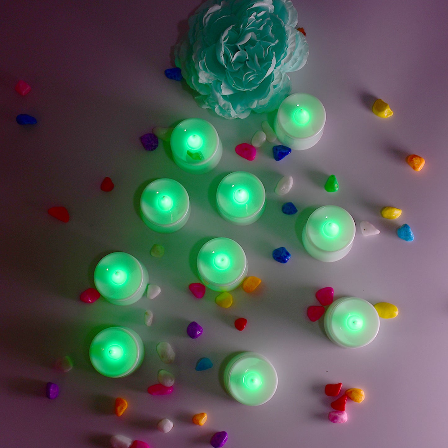 Green LED Flameless Tealight Candles - Pack of 24 for Home Decor