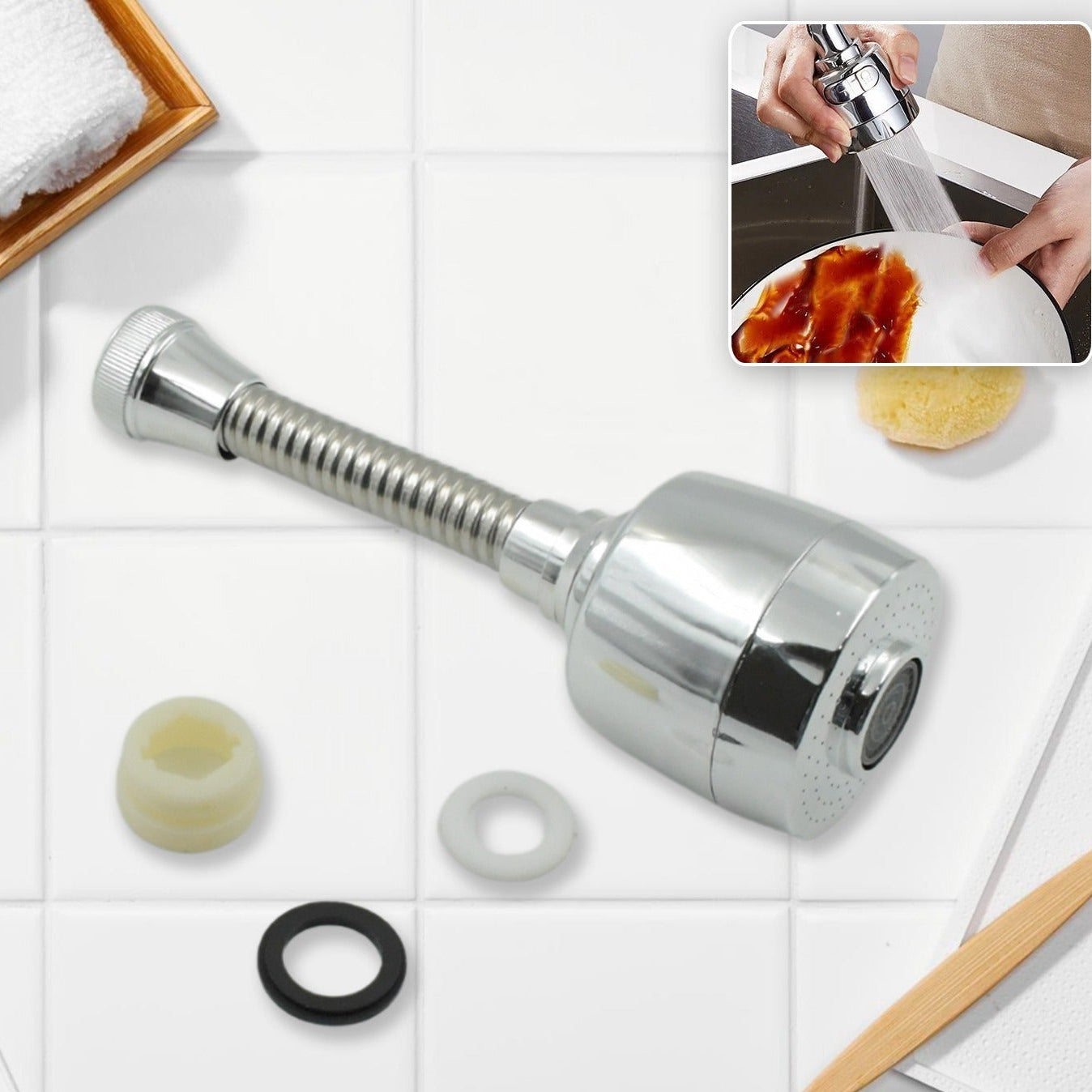 Plastic 360 Degree Rotating Water-saving Sprinkler Faucet Aeratorfor Easy Clean Sink Water Saving Extension Jet Stream Spray Setting Faucet Splash-proof Filter Extender Sprayer For Kitchen Bathroom (6 Inch) - Happy Price - Image 1