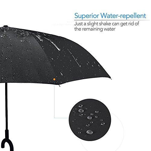 Plain Design Windproof Upside Down Reverse Umbrella With C-shaped Handle - Happy Price - Image 6