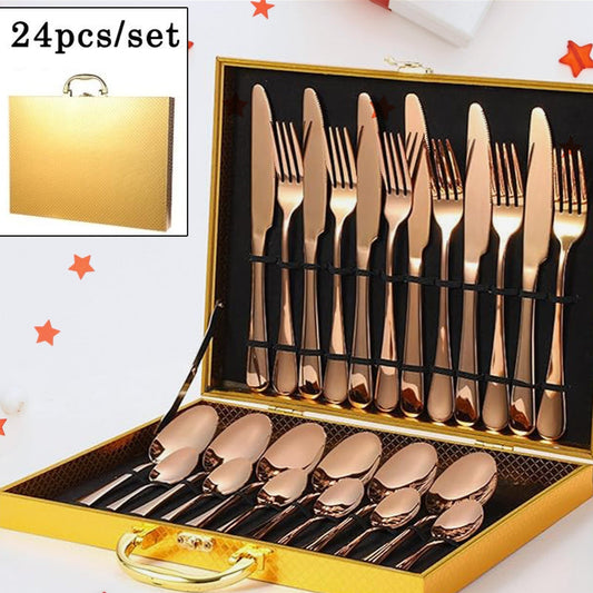 Kitchen Tableware  Flatware Sets Kitchen Forks Spoons With Gift Box (24 Pcs Set) - Happy Price - Image 1
