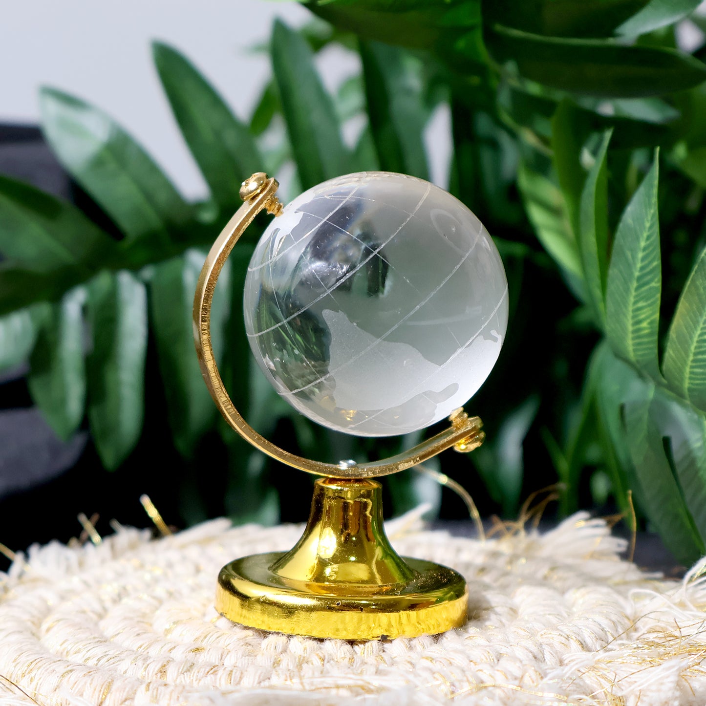 Small Crystal World Globe Showpiece with Golden Stand (1 Pc)