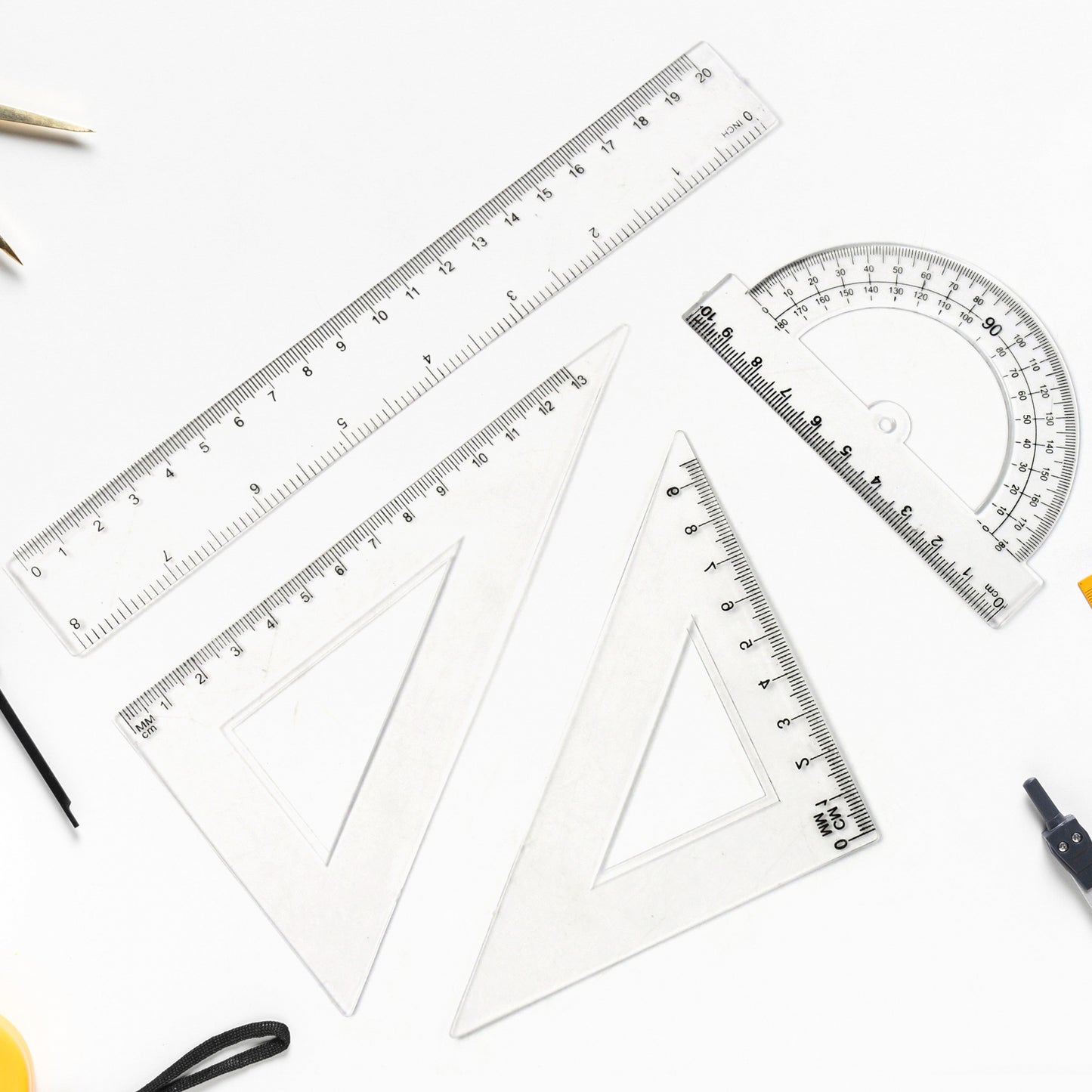 Plastic Geometry Set Triangle Ruler Protractor Straight Ruler (4 Pcs Set) - Happy Price - Image 2
