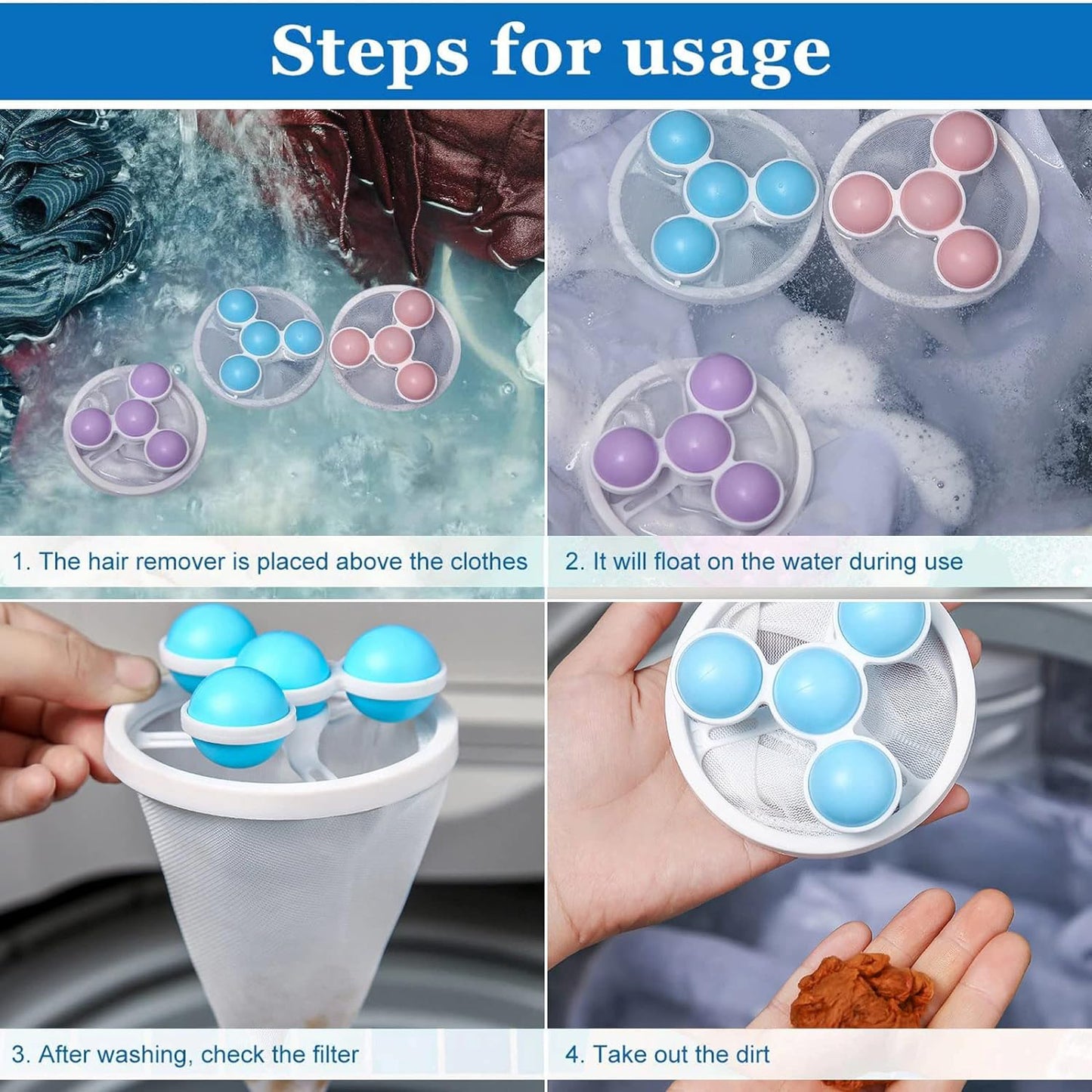 Laundry Ball Floating Pet Fur Lint Hair Catcher Household Reusable Washing Machine Floating Lint Mesh Bag Hair Filter Net Pouch Washing Lint Hair Remover Net Mesh Bag Dryer (1 Pc) - Happy Price - Image 4