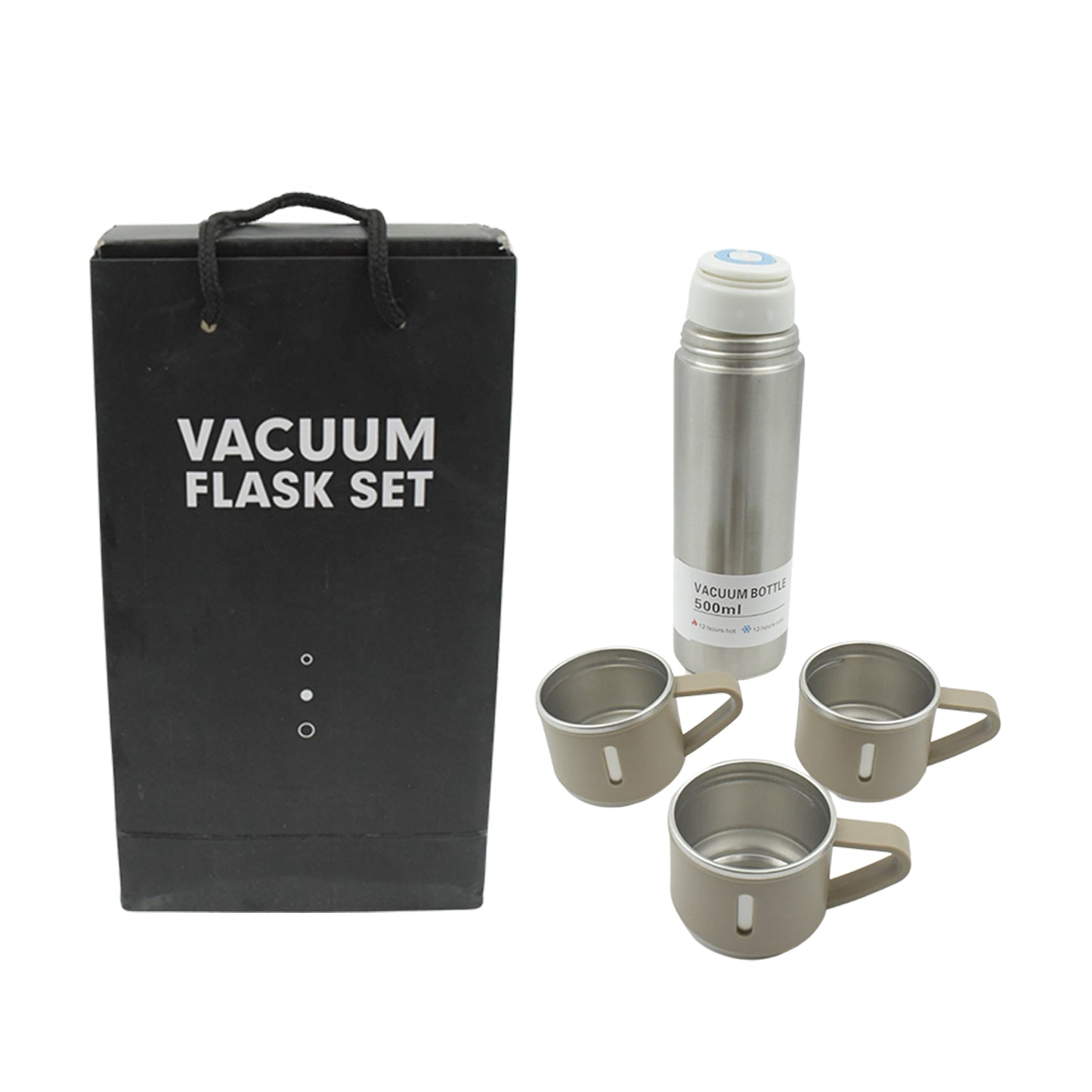 Stainless Steel Vacuum Flask Set With 3 Steel Cups Combo For Coffee Hot Drink And Cold Water Flask Ideal Gifting Travel Friendly Latest Flask Bottle. (500ml) - Happy Price - Image 2