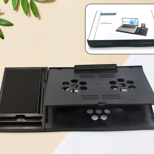Laptop Stand Suitable Portable Foldable Compatible With Macbook Notebook Tablet Tray Desk Table Book With Free Phone Stand - Happy Price - Image 1