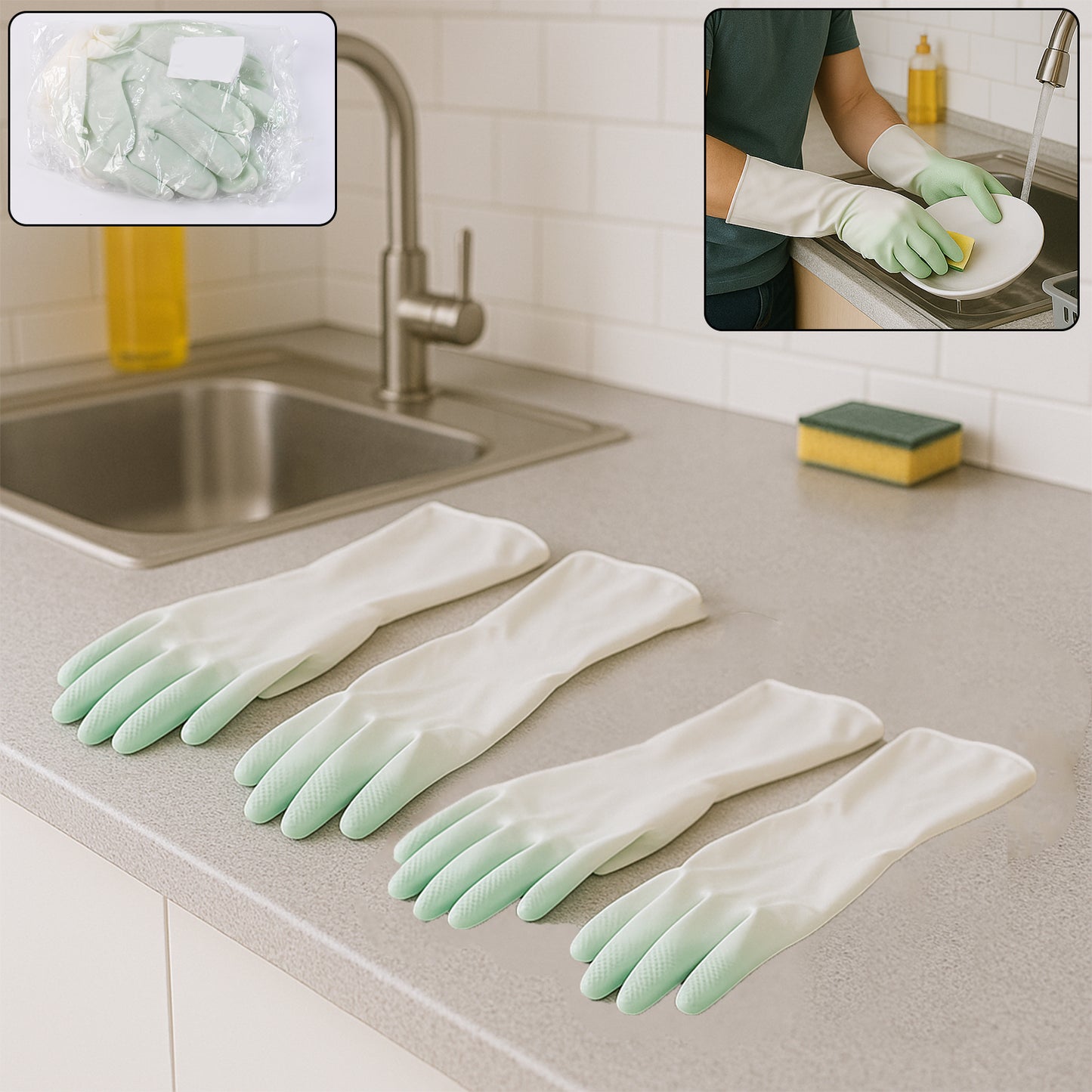 Latex Household Gloves (2 Pair  Mix Color) - Happy Price - Image 2