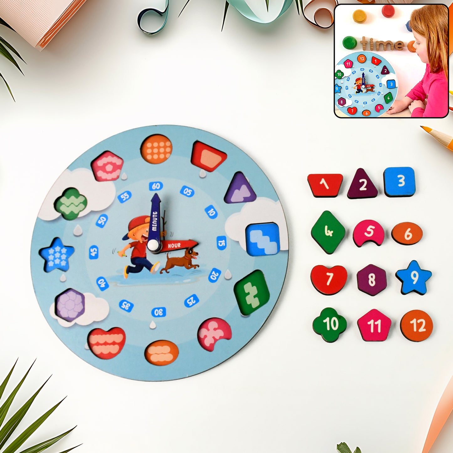 Aditi Wooden Educational Learning Clock Toy With Movable Hands - Happy Price - Image 3