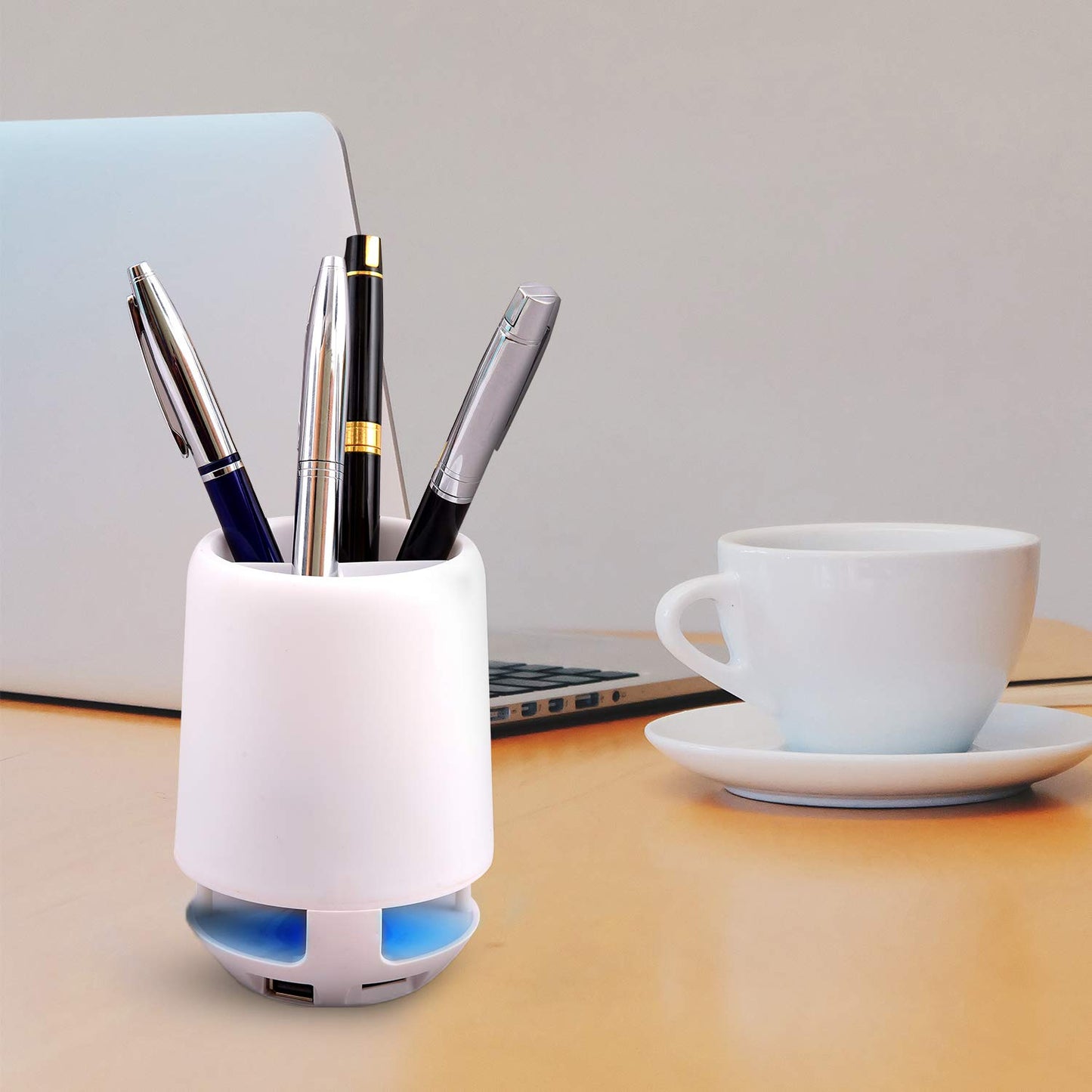 Multifunctional 4 Compartment Pen Holder With Bluetooth Speaker 5 W Bluetooth Speaker Laptop  Desk Speaker  Table Lamp  Night Lamp Smart Color Changing Pen Stand Wireless Bluetooth Speaker - Happy Price - Image 2