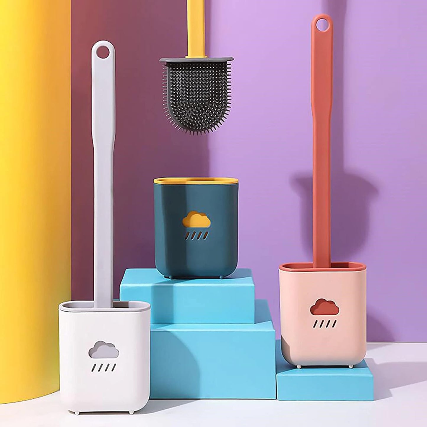 Silicone Toilet Brush Flexible Soft Bristle Brush With Quick Dry Holder Cleaning Brush For Toilet Accessories ( Without Sticker  Box ) - Happy Price - Image 6