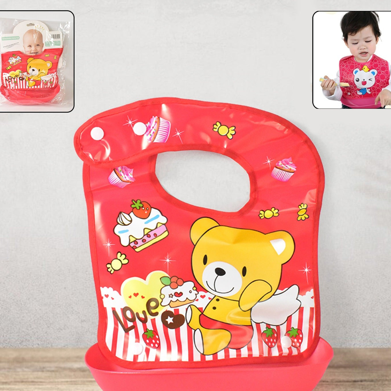 Multifunctional Waterproof Bpa Free Reusable Soft Fabric Plastic Baby Bib (1 Pc) - Happy Price - Image 1