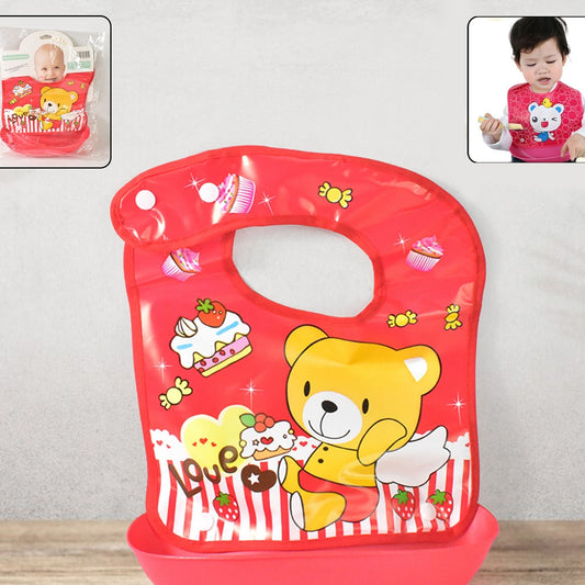 Multifunctional Waterproof Bpa Free Reusable Soft Fabric Plastic Baby Bib (1 Pc) - Happy Price - Image 1