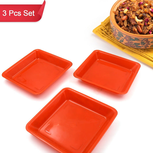 Square Plastic Halwa Dinner Plate Snacks  Breakfast Restaurant Serving Trays Home School Coffee Hotel Kitchen Office (3 Pcs Set) - Happy Price - Image 1