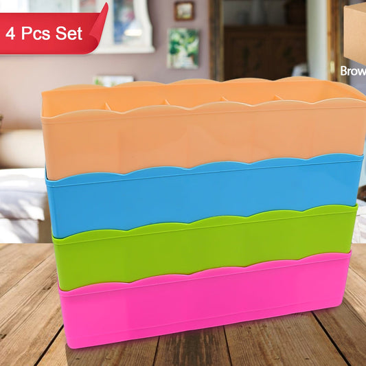 5-compartments Sockshandkerchiefunderwear Storage Box Socks Drawer Closet Organizer Storage Boxes (Pack Of 4) - Happy Price - Image 1