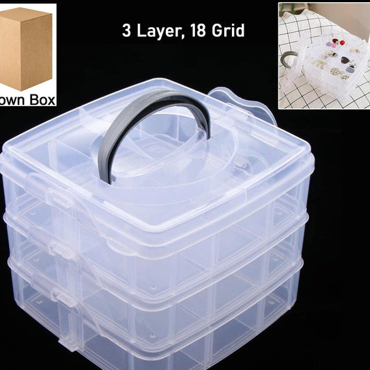 3-tier 18 Sections Transparent Stackable Adjustable Compartment Slot Plastic Craft Storage Box - Happy Price - Image 1