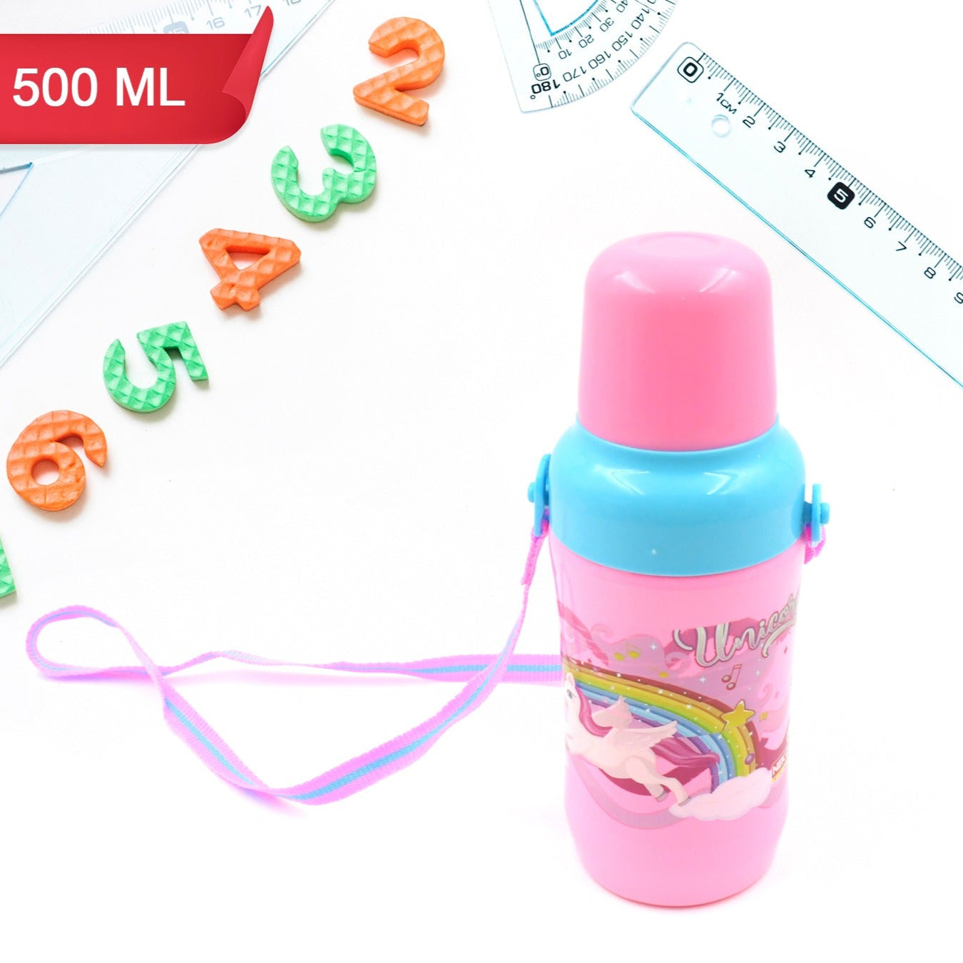 Plastic Sports Insulated Water Bottle With Dori  Straw Easy To Carry High Quality Water Bottle Bpa-free  Leak-proof For Kids School For Fridge Office Sports School Gym Yoga (1 Pc 500ml) - Happy Price - Image 1