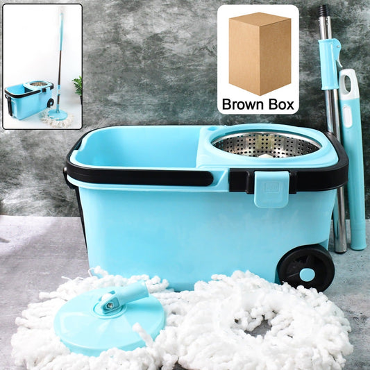 360 Spin Mop Set with Stainless Steel Wringer & Wheels - 2 Extra Refills