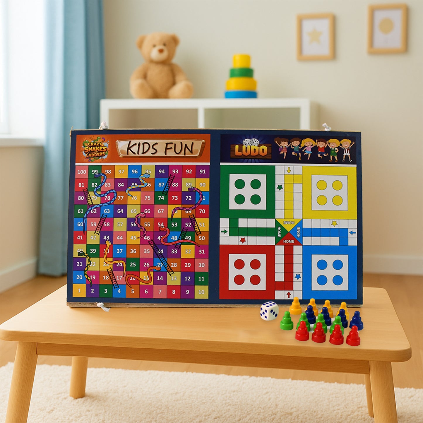 Wooden Board Game Set  Ludo Snakes  Ladders And Desktop Football (3-in-1) - Happy Price - Image 5