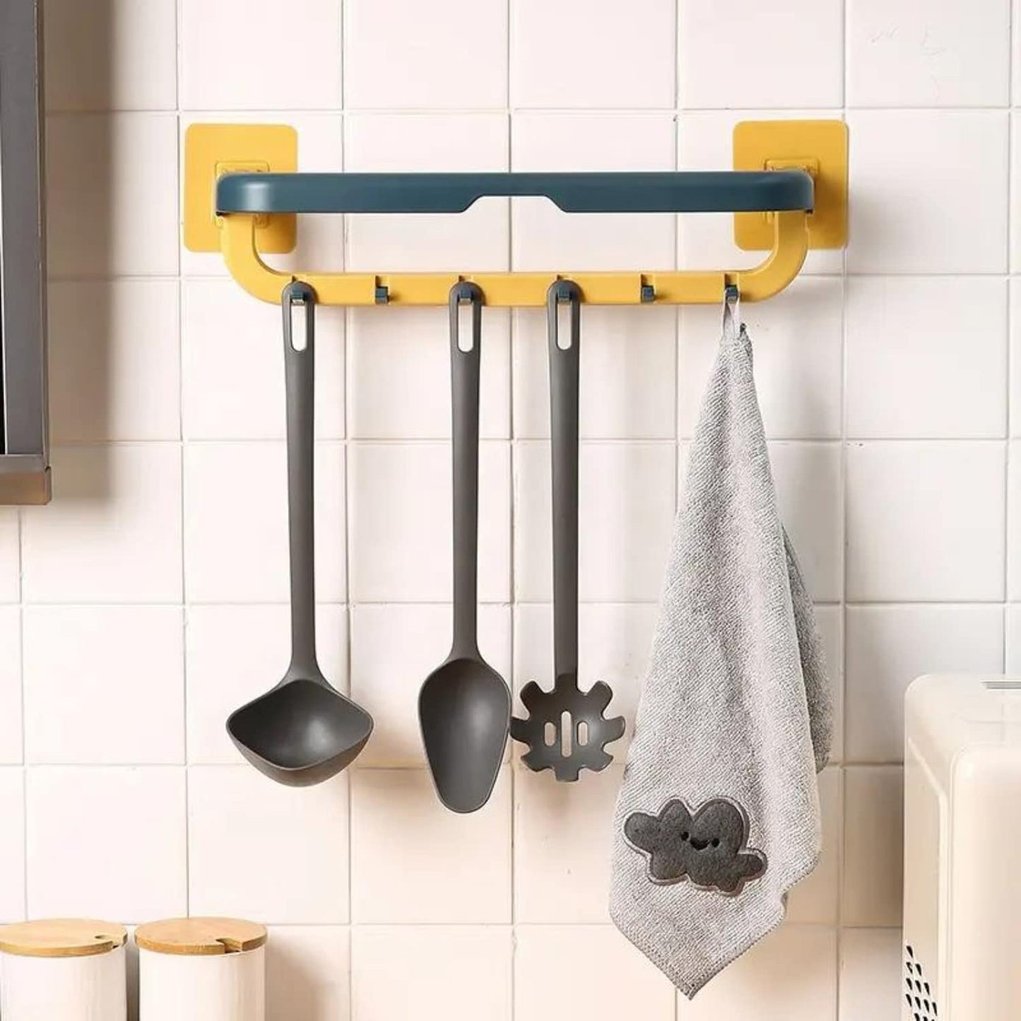 Wall Mounted Double Bar Towel Holder With Hooks  Multifunctional Adjustable Towels Rack For Kitchenbathroom  Folding Towel Shelf - Happy Price - Image 3