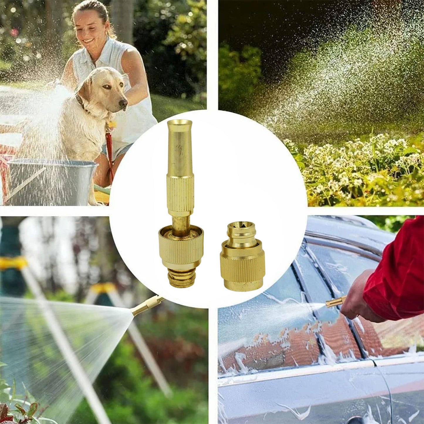 Water Spray Nozzle For Water Pipe Booster Nozzle For Car Wash Nozzle With High Pressure Water Adjustable Brass Nozzle Water Spray Gun For Gardening Watering Tools - Happy Price - Image 3