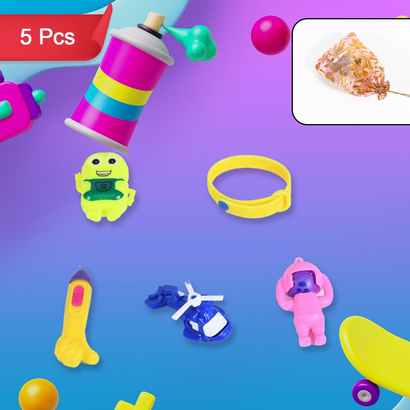 5pc Toy Combo Kids Best Gift Set Combo Attractive  Unique Toy Combo 5pc Colorful Toy Combo With Potli Bag - Happy Price - Image 1