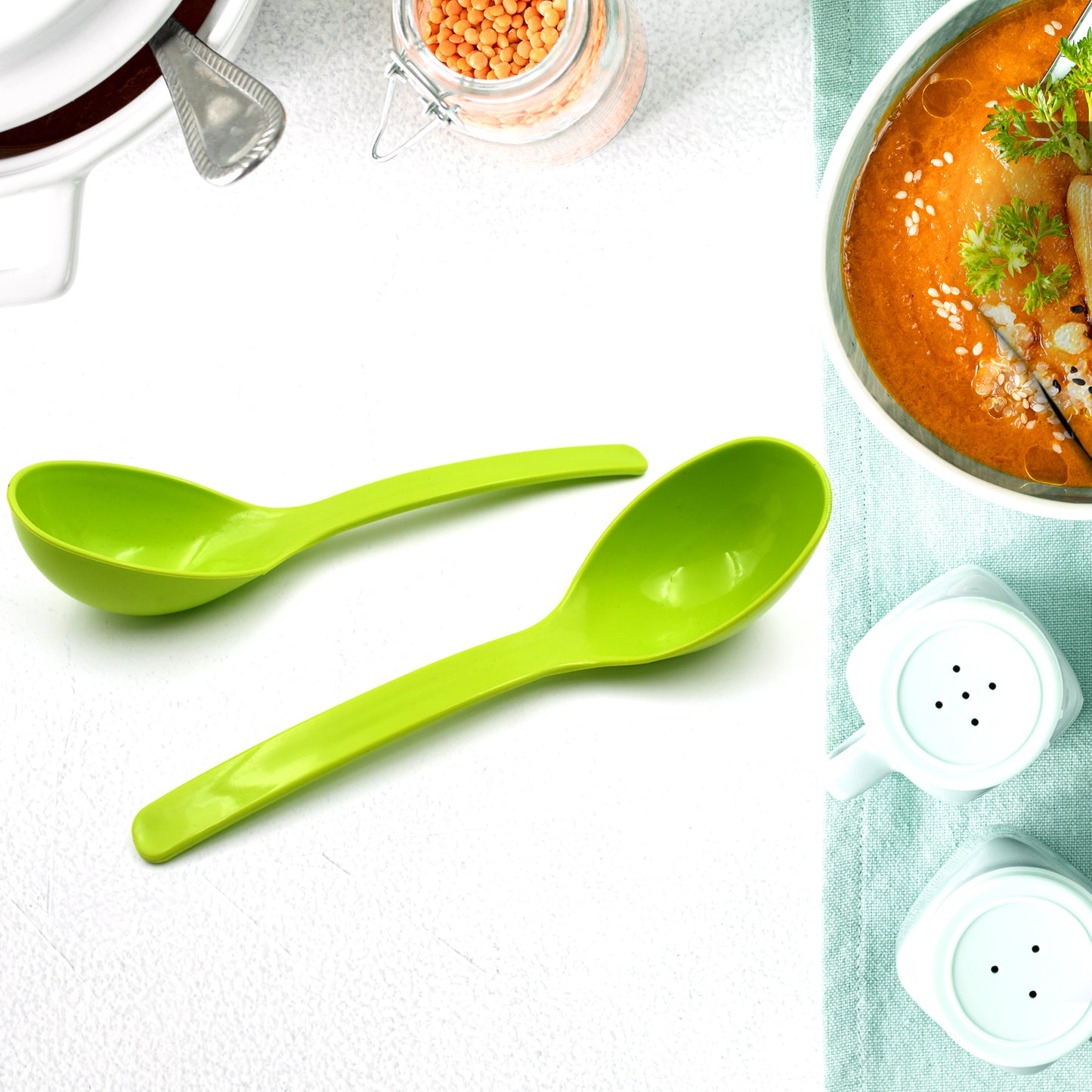 Plastic Spoon Kitchen Multipurpose Serving Ladle For Frying Serving Turner Curry Ladle Serving Rice Spoon Used While Eating And Serving Food Stuffs Etc (2 Pcs Set  10 Inch ) - Happy Price - Image 6