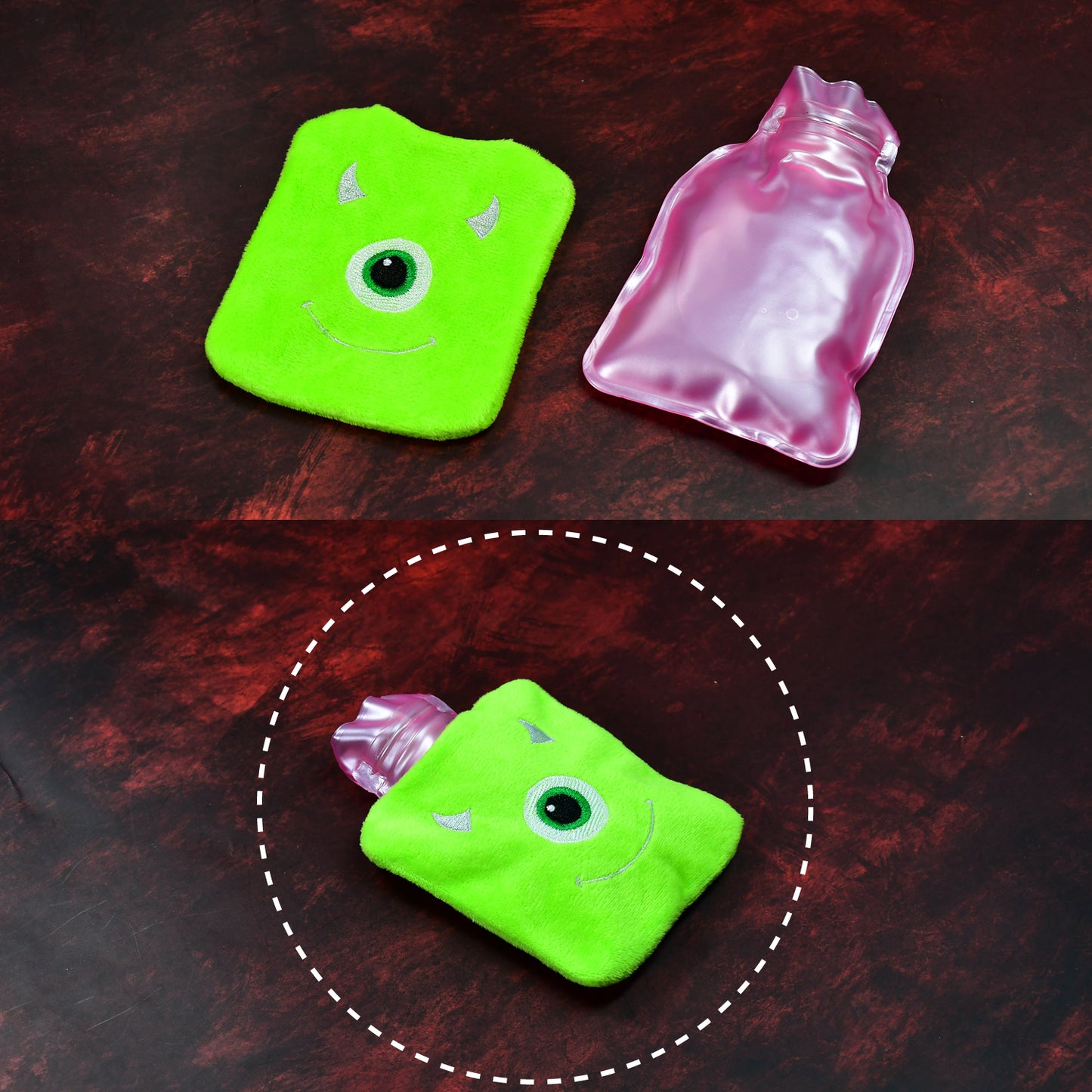 Green One Eye Monster Print Small Hot Water Bag With Cover For Pain Relief Neck Shoulder Pain And Hand Feet Warmer Menstrual Cramps. - Happy Price - Image 3